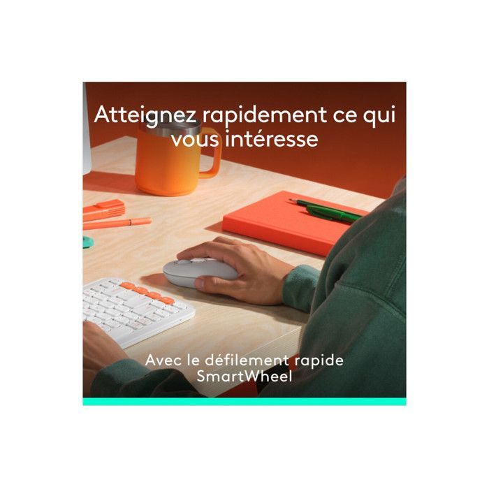 Ensemble Clavier Souris - Sans fil - Logitech - Pop Icon - AZERTY - Blanc