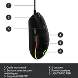 Souris gamer - Filaire - Logitech G - G203 - Lightsync - RGB - USB - Noir