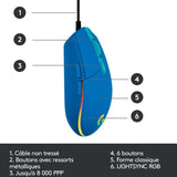 Souris gamer - Filaire - LOGITECH G - G203 - LIGHTSYNC - RGB - USB - Bleu