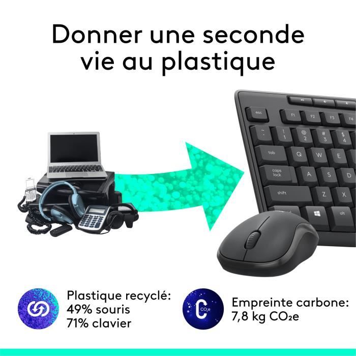 Ensemble Clavier Souris - Sans fil - Logitech - MK295 - AZERTY - Noir