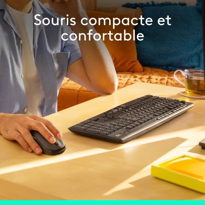 Ensemble Clavier Souris - Sans fil - Logitech - MK295 - AZERTY - Noir