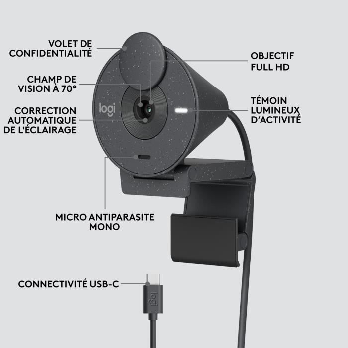 Webcam Logitech Brio 300 Full HD (Noir)