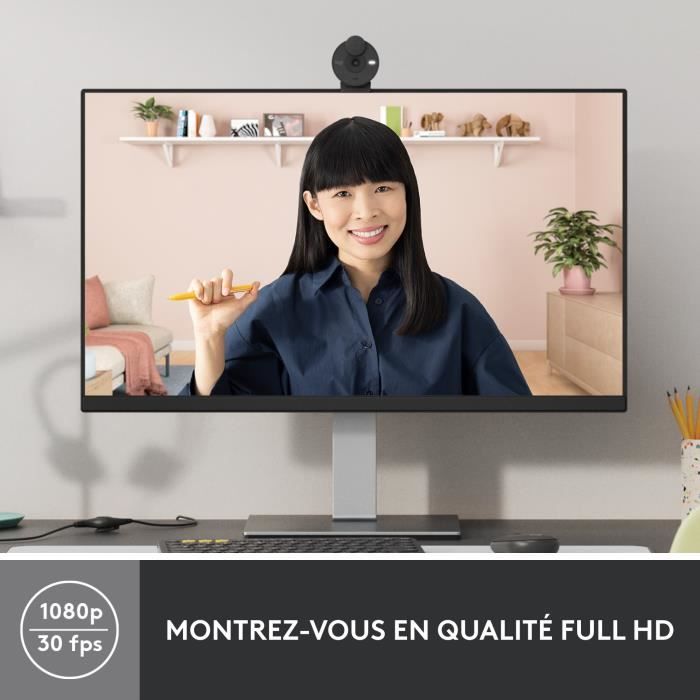 Webcam - Full HD 1080p - Logitech - Brio 300 - Microphone intÈgrÈ avec rÈduction de bruit - Obstrurateur - Graphite