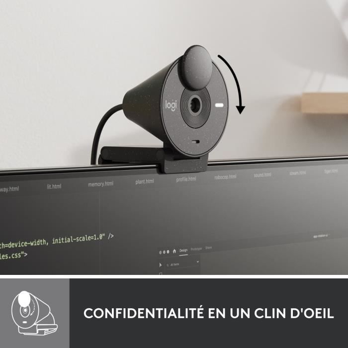 Webcam - Full HD 1080p - Logitech - Brio 300 - Microphone intÈgrÈ avec rÈduction de bruit - Obstrurateur - Graphite