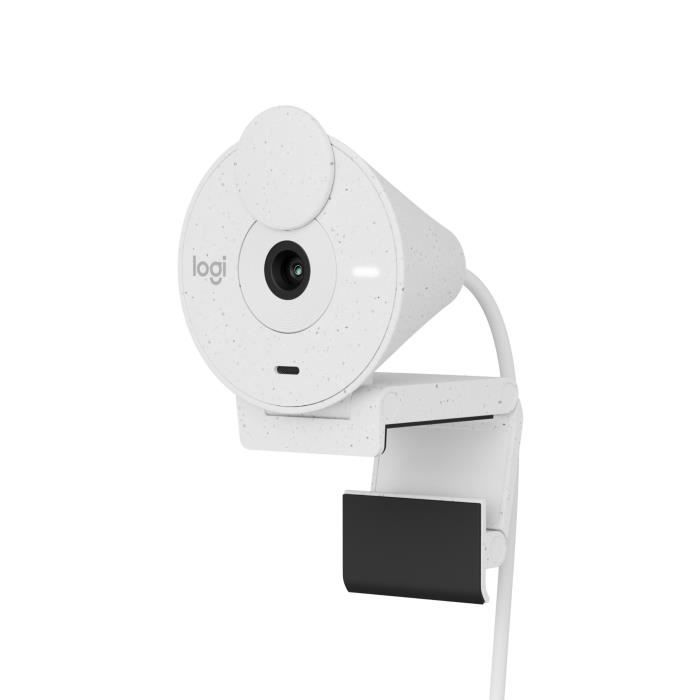 Webcam Logitech Brio 300 Full HD avec confidentialite, micro a reduction de bruit, USB-C - Blanc