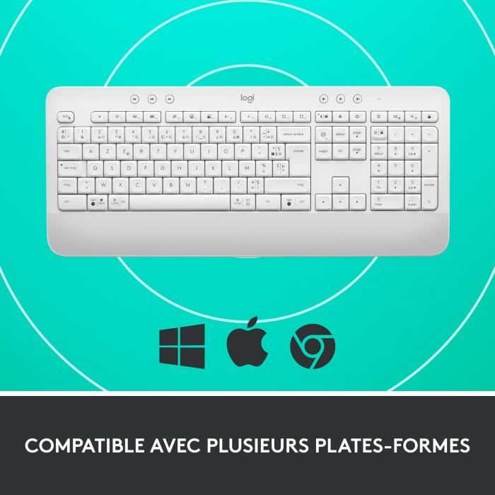 Clavier Logitech Signature K650, Clavier sans fil Ergonomique Entier avec Repose-Poignets - Blanc