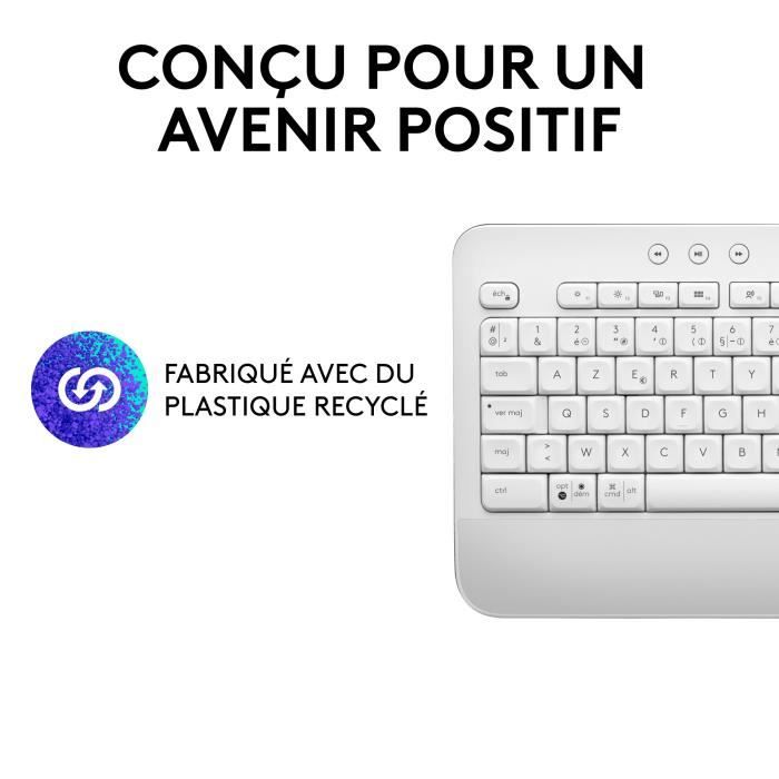 Clavier Logitech Signature K650, Clavier sans fil Ergonomique Entier avec Repose-Poignets - Blanc