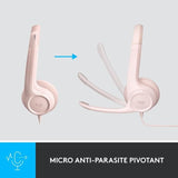 Casque - Filaire - Logitech - H390 - StÈrÈo, Microphone intÈgrÈ, Antibruit - Rose