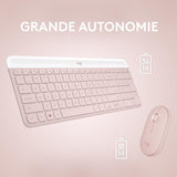 Ensemble Clavier Souris - Sans fil - Logitech - MK470 Slim - Silencieux - AZERTY - Rose