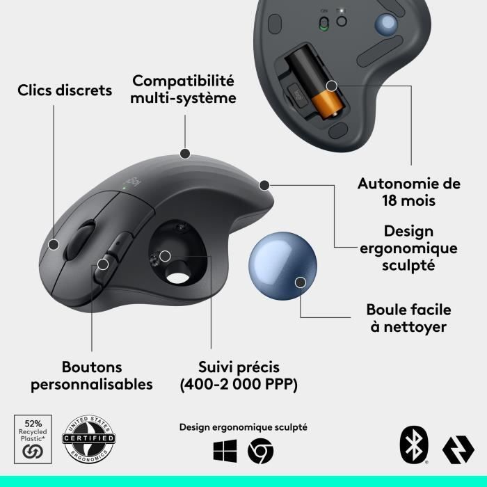 Souris - Sans fil - Logitech - Ergo M575S - Graphite