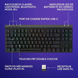 Clavier gamer - Sans fil - Logitech G - G515 TKL Lightspeed - AZERTY - Mécanique tactile - Rétroéclairé - Noir