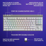 Clavier gamer - Sans fil - Logitech G - G515 TKL Lightspeed - AZERTY - Mécanique tactile - Rétroéclairé - Blanc
