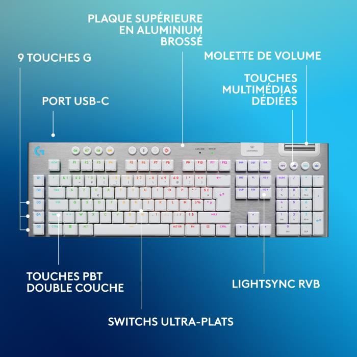 Clavier gamer - Sans fil - Logitech G - G915 X - AZERTY - Mécanique - Blanc