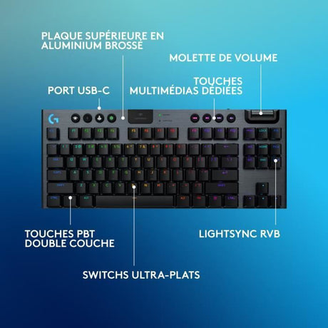 Clavier gamer - Sans fil - Logitech G - G915 TKL X - AZERTY - Switch clicky - Noir