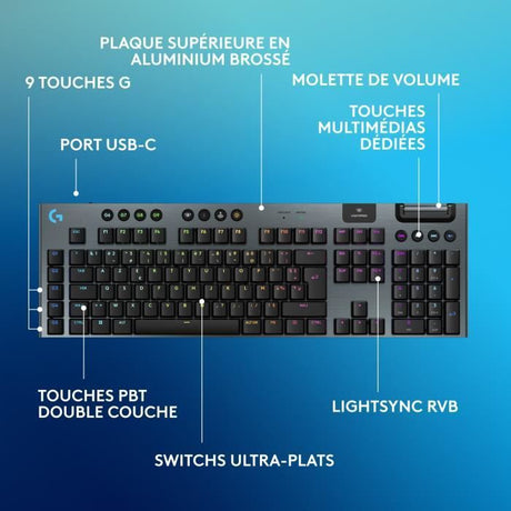 Clavier gamer - Sans fil - Logitech G - G915 TKL X - AZERTY - Switch linear - Noir