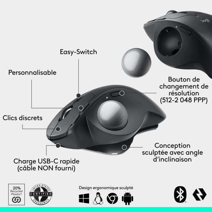 Souris ergonomique - sans fil - Logitech - MX ERGO S - Graphite