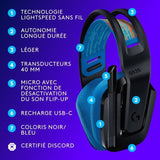 Casque gamer - Sans fil - Logitech G - G535 Lightspeed - PS5, PS4, PC, MAC - Noir/Bleu