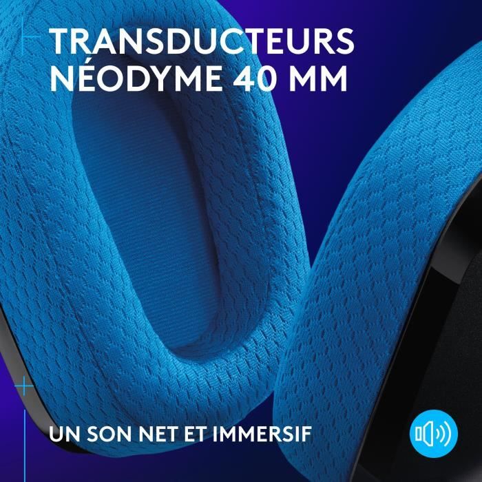 Casque gamer - Sans fil - Logitech G - G535 Lightspeed - PS5, PS4, PC, MAC - Noir/Bleu