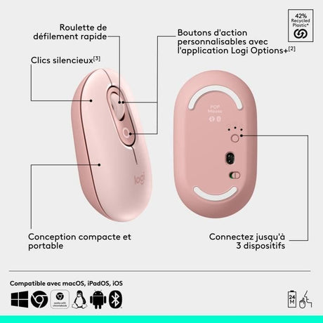 Souris - Sans fil - Logitech - Pop Mouse - Rose