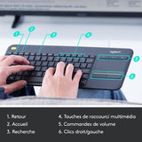 Clavier TV - Sans fil - Logitech - K400 Plus - AZERTY - Pavé tactile - Noir