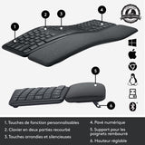 Clavier ergonomique - Sans fil - Logitech - ERGO K860 - AZERTY - Noir