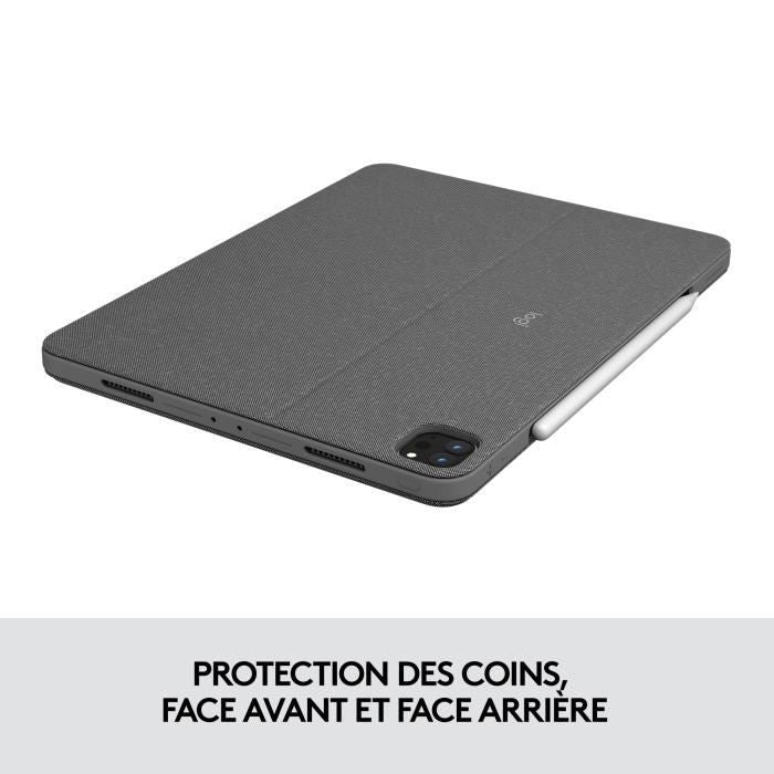 Etui clavier - Logitech - Combo Touch - AZERTY - Pour iPad Pro 12.9" new (5e génération) & iPad Air (5e génération) - Gris