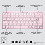 Clavier - Sans Fil - Logitech - MX Keys Mini - rÈtroÈclairÈ - AZERTY - Rose