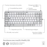 Clavier - Sans fi l- Logitech - MX Keys Mini - AZERTY - Rétroéclairé - Pour Mac compact - Gris clair