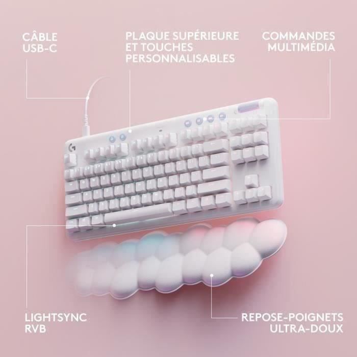 Clavier gamer - Filaire - Logitech G - G713 - AZERTY - Mécanique - Switch Tactile GX Brown - Repose-poignets - White Mist