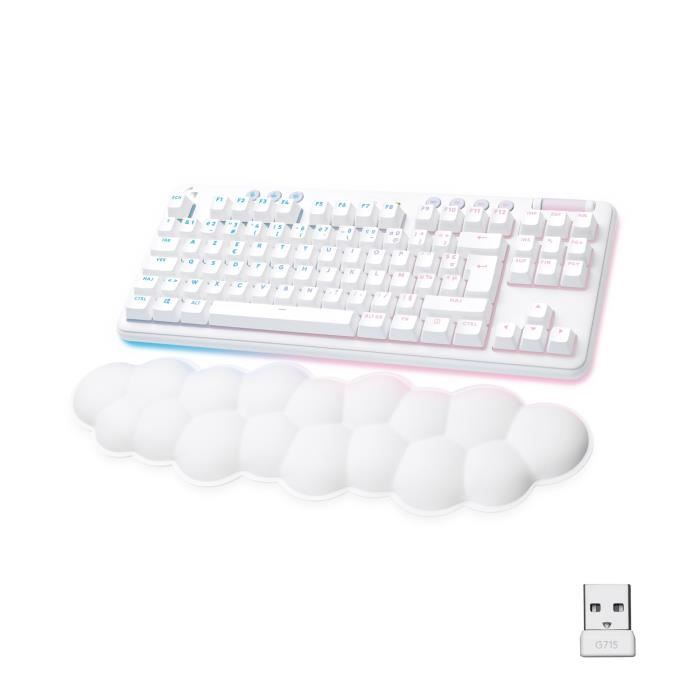 Clavier gamer - Filaire - Logitech G - G715 - AZERTY - Mécanique - Switch Tactile GX Brown - Repose-poignets - White Mist