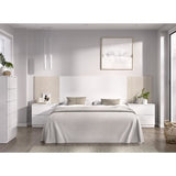 Tete de lit avec chevets intégrés - LOMA - Blanc / Bois - 258,6 x 34,2 x 106 cm