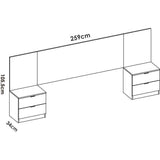 Tete de lit avec chevets intégrés - LOMA - Blanc / Bois - 258,6 x 34,2 x 106 cm