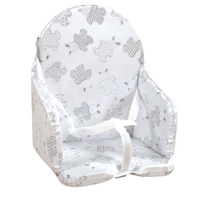 LOOPING Coussin Chaise Haute Bébé | PVC Imperméable, Sangles, Fabriqué en France | Lapin Pyjama