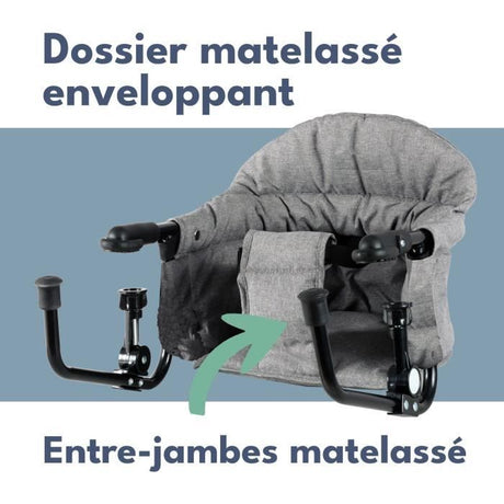 Siege de table réhausseur LOOPING - Dossier Confort - Déhoussable et Lavable Machine - Fixation Multi-points