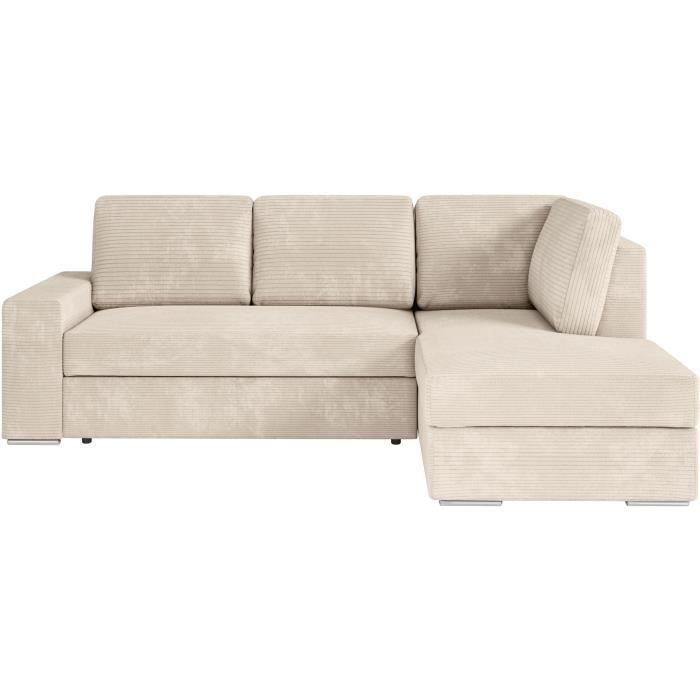 Canapé d'angle droit convertible ARTEMIS 4 places - Velours côtelé beige - L246 x P174 x H96 cm