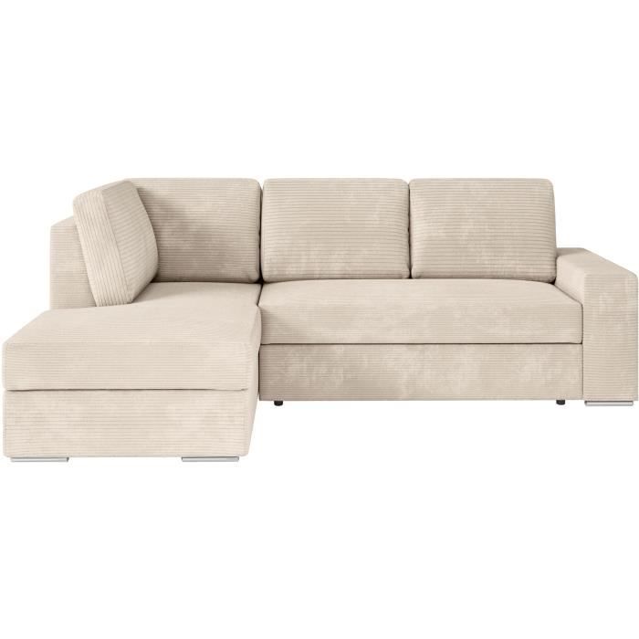 Canapé d'angle gauche convertible ARTEMIS 4 places - Velours côtelé beige - L246 x P174 x H96 cm