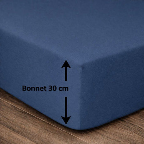 LOVELY HOME Drap housse - 90 x 190 + 30 cm - 100% coton - Bleu