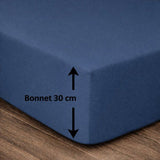 LOVELY HOME Drap housse - 180 x 200 + 30 cm - 100% coton - Bleu