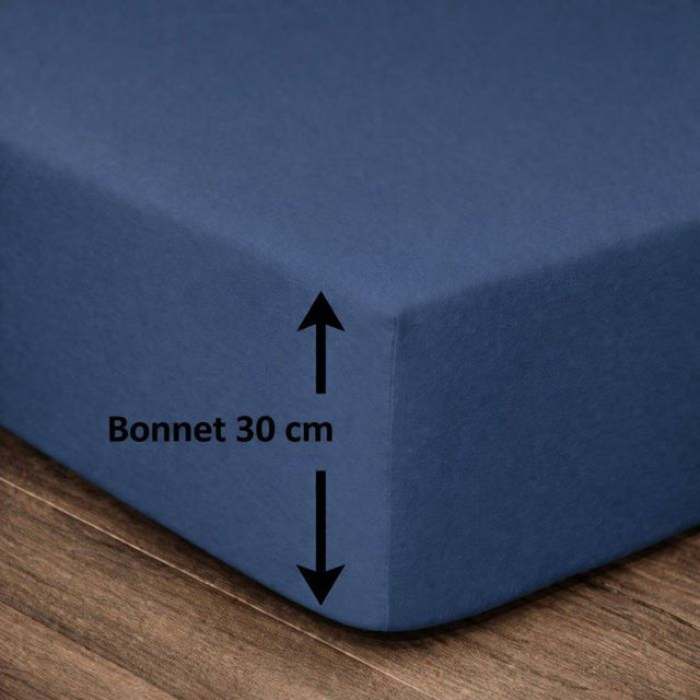 LOVELY HOME Drap housse - 180 x 200 + 30 cm - 100% coton - Bleu