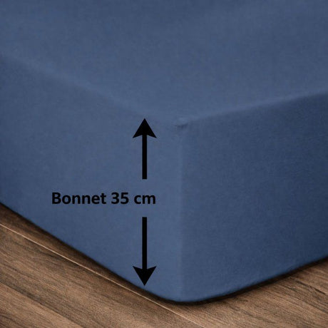 LOVELY HOME Drap housse - 160 x 200 + 35 cm - 100% coton - Bleu