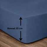 LOVELY HOME Drap housse - 160 x 200 + 35 cm - 100% coton - Bleu