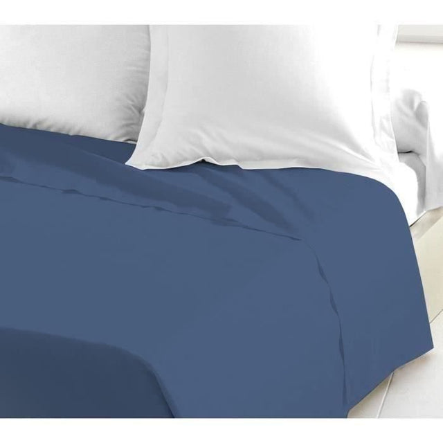 Drap plat - LOVELY HOME - 100% coton -  240 x 300 cm - Bleu