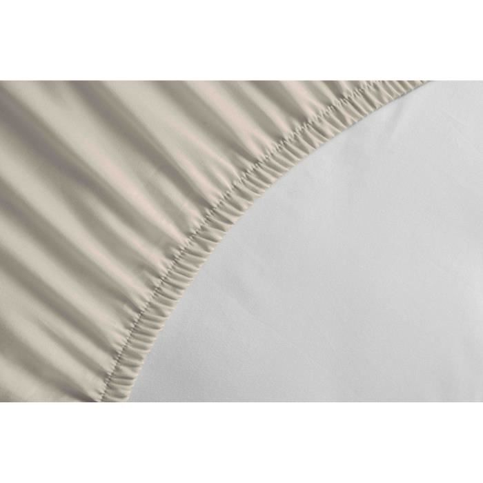 LOVELY HOME Drap housse  100% coton - 180 x 200 + Bonnet 30 cm - Beige clair