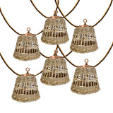 Guirlande extérieure hybride - LUMISKY - SAMOA LIGHT HYBRID - Solaire et secteur - 10 abat-jour rotin LED - Blanc chaud - 8 m