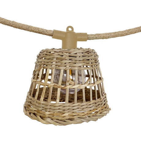 Guirlande extérieure hybride - LUMISKY - SAMOA LIGHT HYBRID - Solaire et secteur - 10 abat-jour rotin LED - Blanc chaud - 8 m