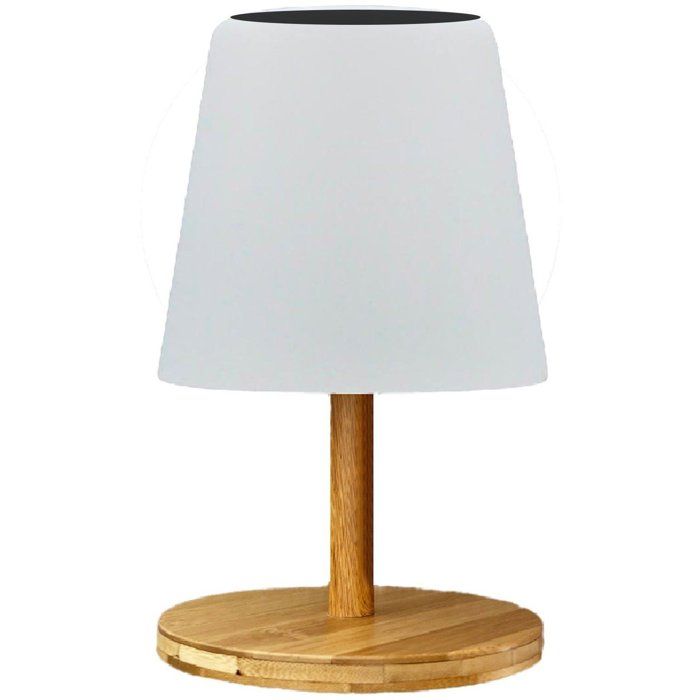 Lampe de table solaire et rechargeable - LUMISKY - STANDY MINI WOOD SOLAR - H25 cm - LED blanc chaud et blanc dimmable