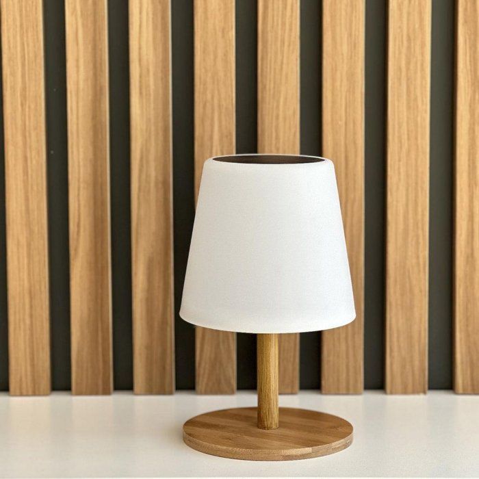Lampe de table solaire et rechargeable - LUMISKY - STANDY MINI WOOD SOLAR - H25 cm - LED blanc chaud et blanc dimmable