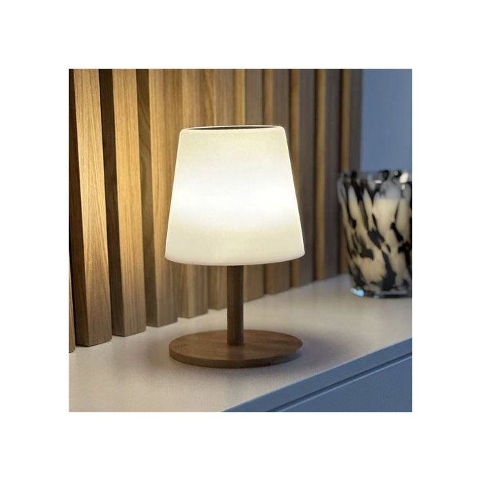 Lampe de table solaire et rechargeable - LUMISKY - STANDY MINI WOOD SOLAR - H25 cm - LED blanc chaud et blanc dimmable