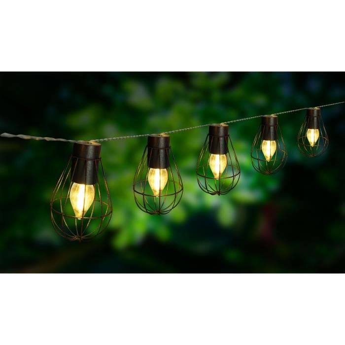 Guirlande solaire cage Keny - LUMIJARDIN - 10 ampoules LED - 3,8 m - Extérieur