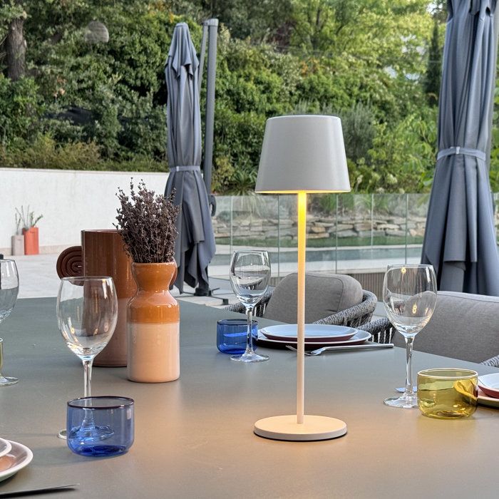 Lampe de table sans fil - LUMISKY - KELLY WHITE - Aluminium blanc - LED blanc dimmable - Rechargeable - H38 cm